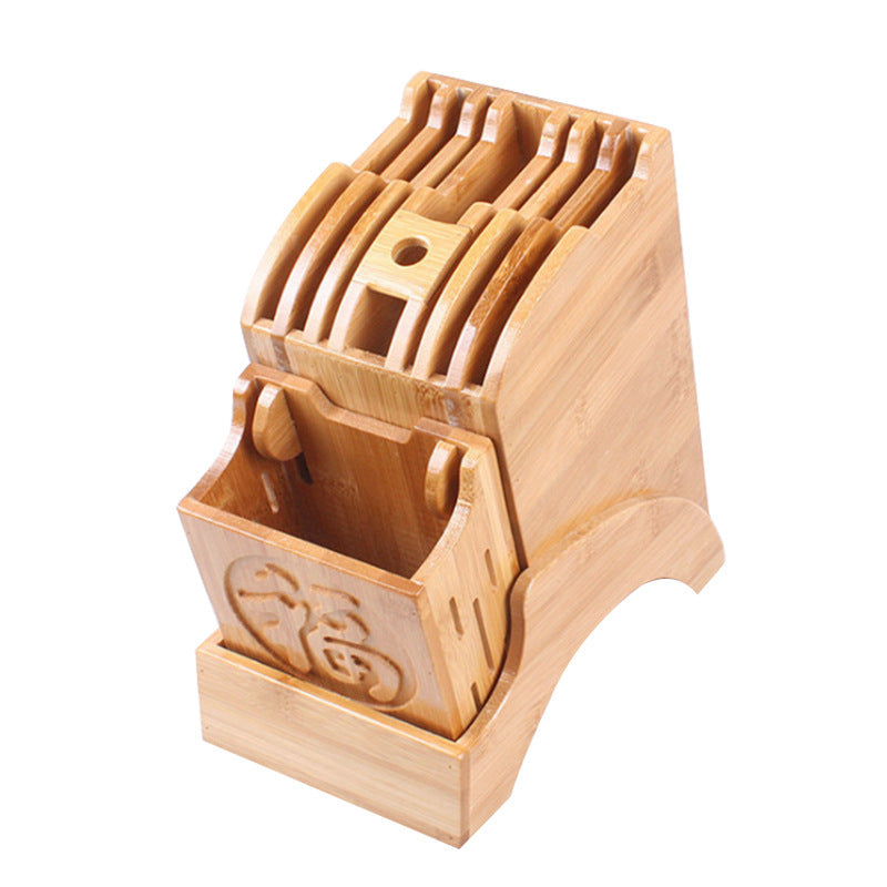 Wooden Knife Holder With Bamboo Blessing