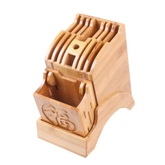 Wooden Knife Holder With Bamboo Blessing