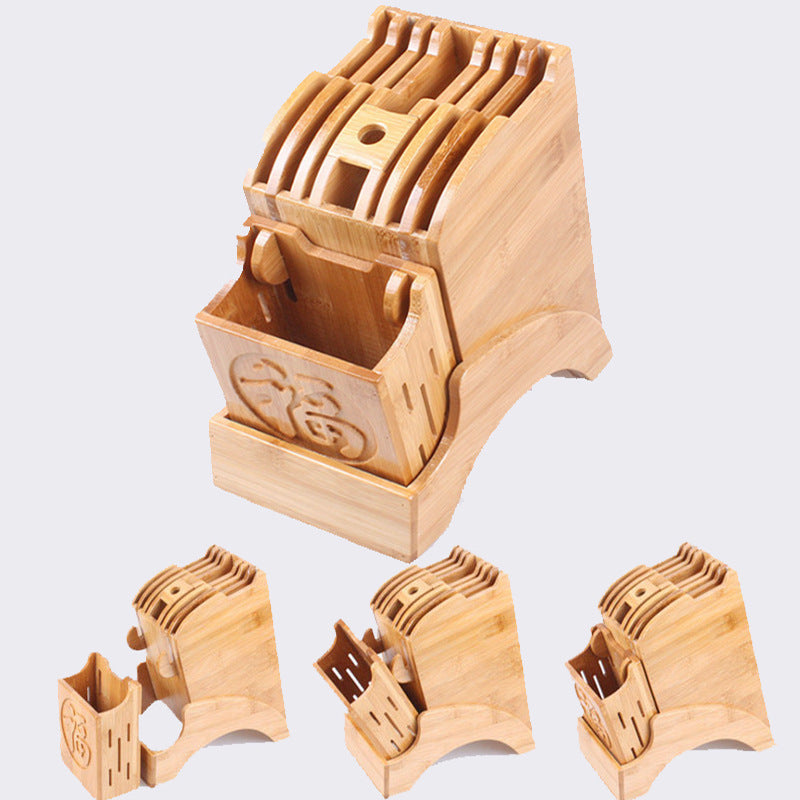 Wooden Knife Holder With Bamboo Blessing